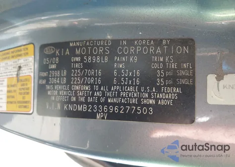 2009 Kia Sedona Lx from USA, damaged, VIN KNDMB233696277503